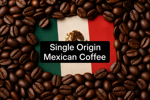 can you add a text box over it with black background, white text in arial font "Single Origin Mexican Coffee"