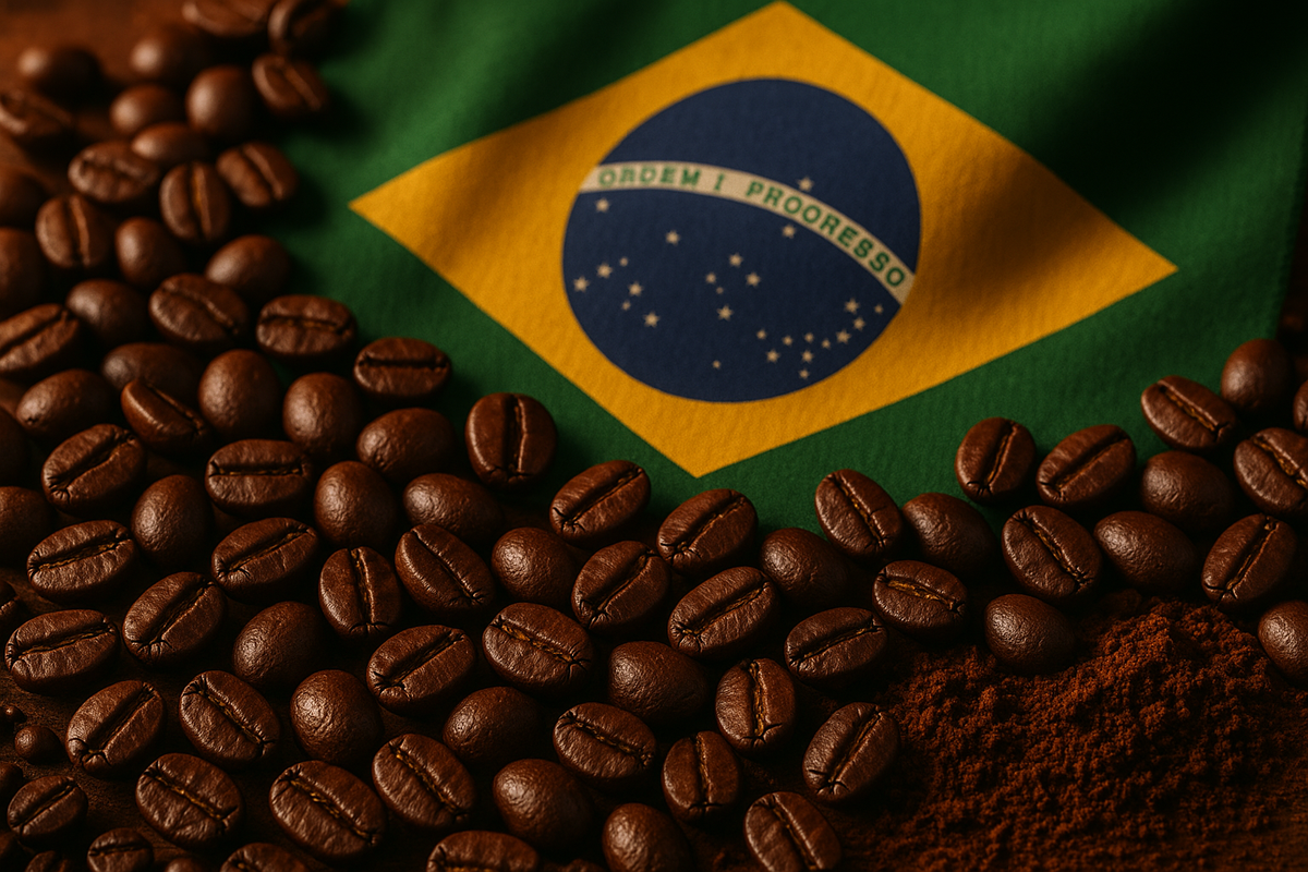 coffee beans with brazil flag