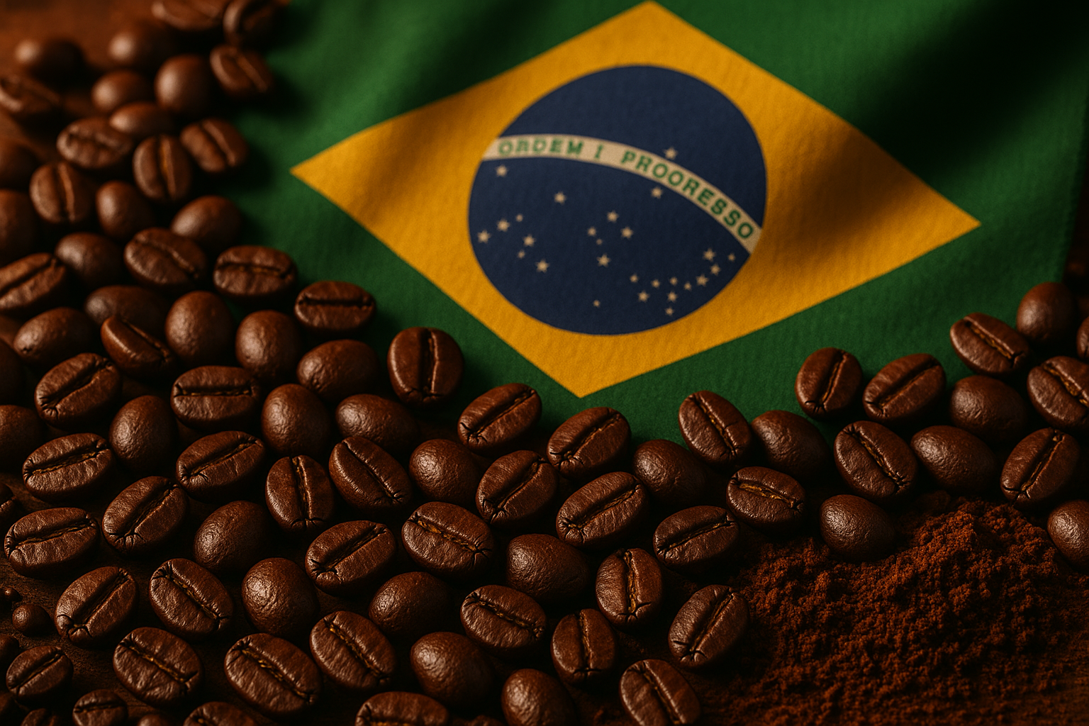 coffee beans with brazil flag