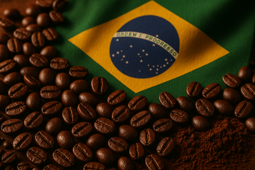 coffee beans with brazil flag